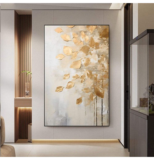 Customized Modern Hand Painted Gold Foil Leaf Hotel home Decoration Art Work Abstract Oil Painting for living room wall Decor Customized Modern Hand Painted Gold Foil Leaf Hotel home Decoration Art Work Abstract Oil Painting for living room wall Decor
