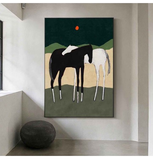 SQ Abstract White and Black Horses oil painting on Canvas Large Horse Hand Painted Modern Animal Painting for Living Room SQ Abstract White and Black Horses oil painting on Canvas Large Horse Hand Painted Modern Animal Painting for Living Room